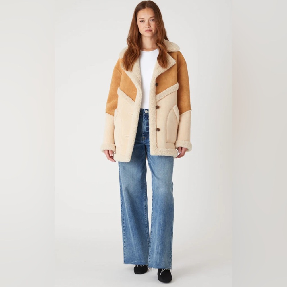 Blank NYC Toffee Crunch Sherpa coat Women's Tan and Cream Shearling Jacket NWT